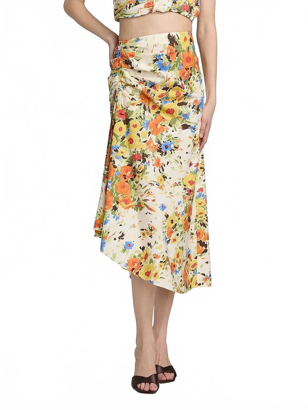 NEW A.L.C. naomi midi skirt in butter poppy multi